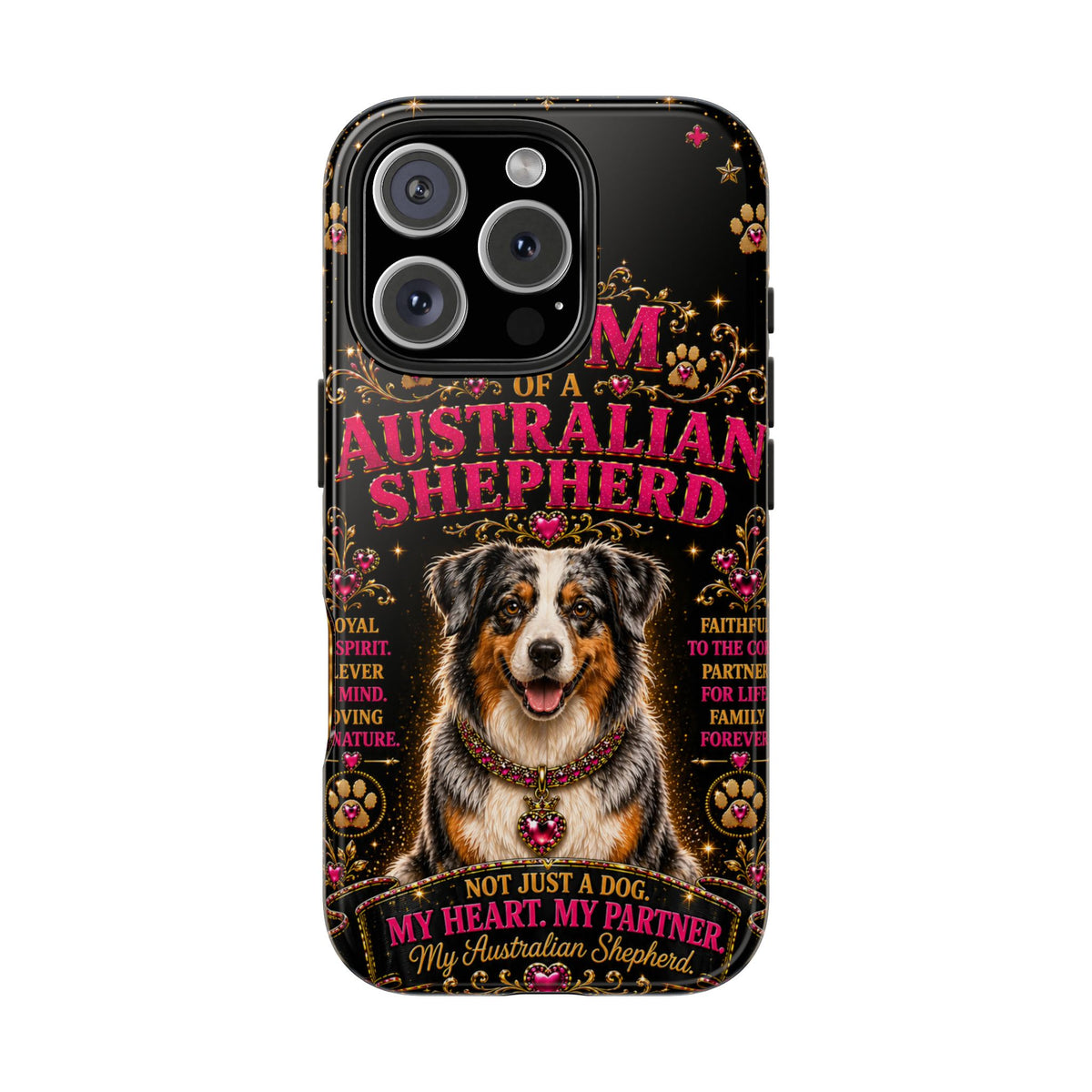 Australian Shepherd Dog Mom Glitter Phone Case My Heart My Partner Vintage Aussie Lover Gift for iPhone & Samsung