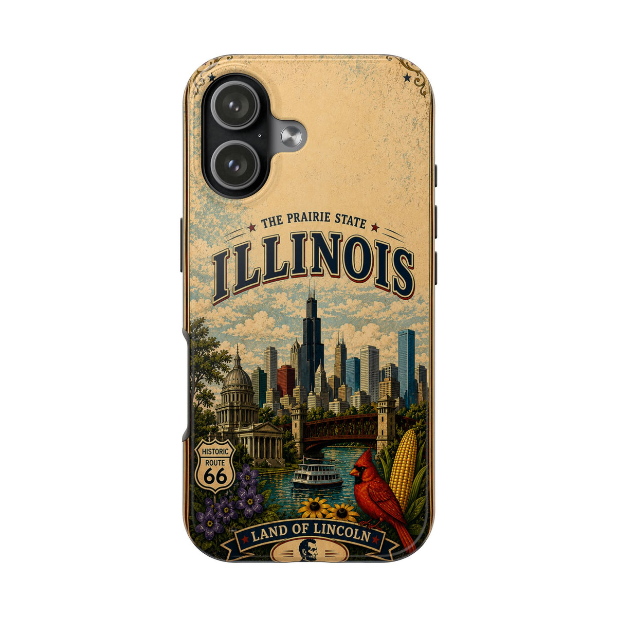 Illinois Prairie State Faux Patchwork Phone Case Vintage Travel Poster Retro State Pride Cover