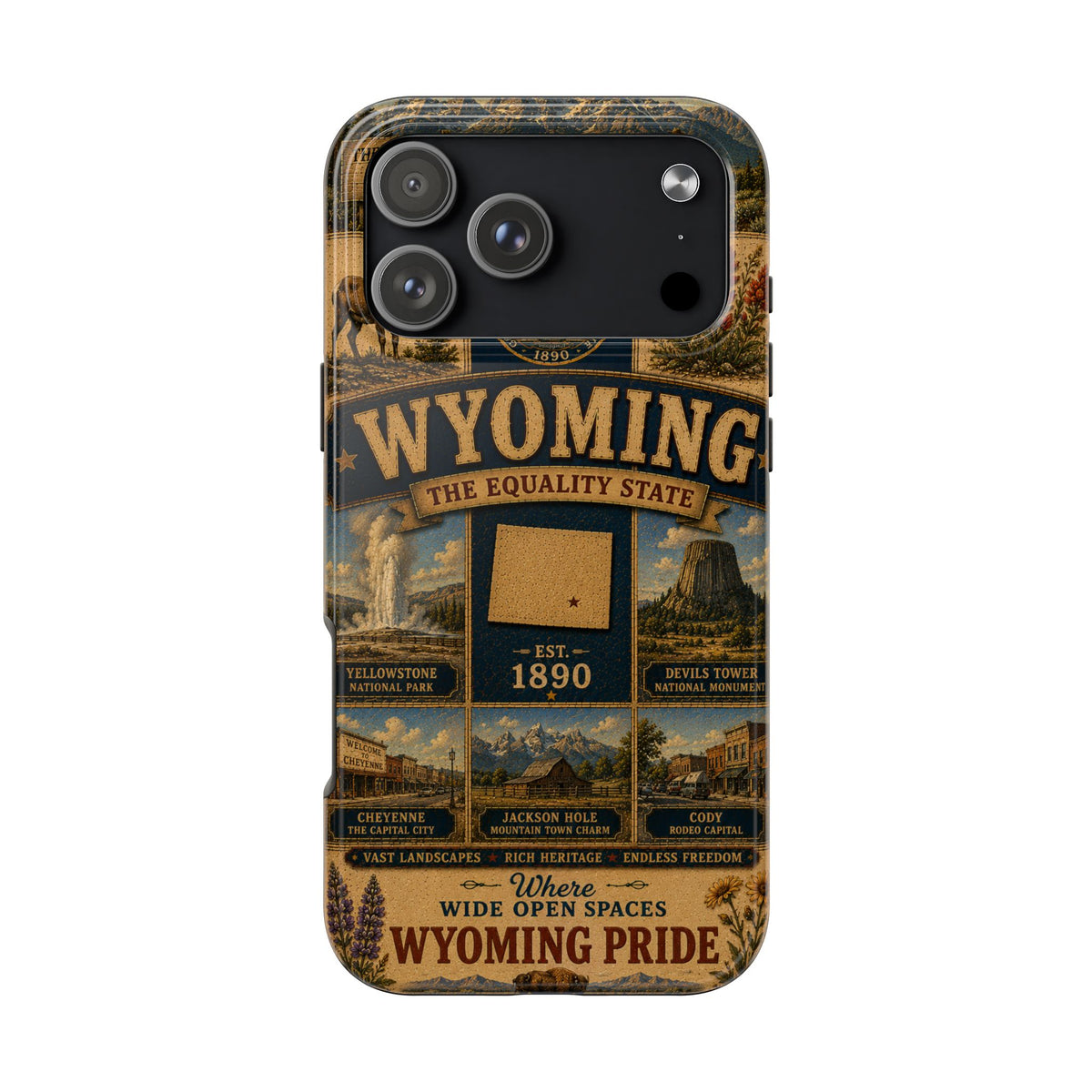 Wyoming Faux Patchwork Phone Case The Equality State Vintage Travel Poster Retro State Pride Cover Est 1890