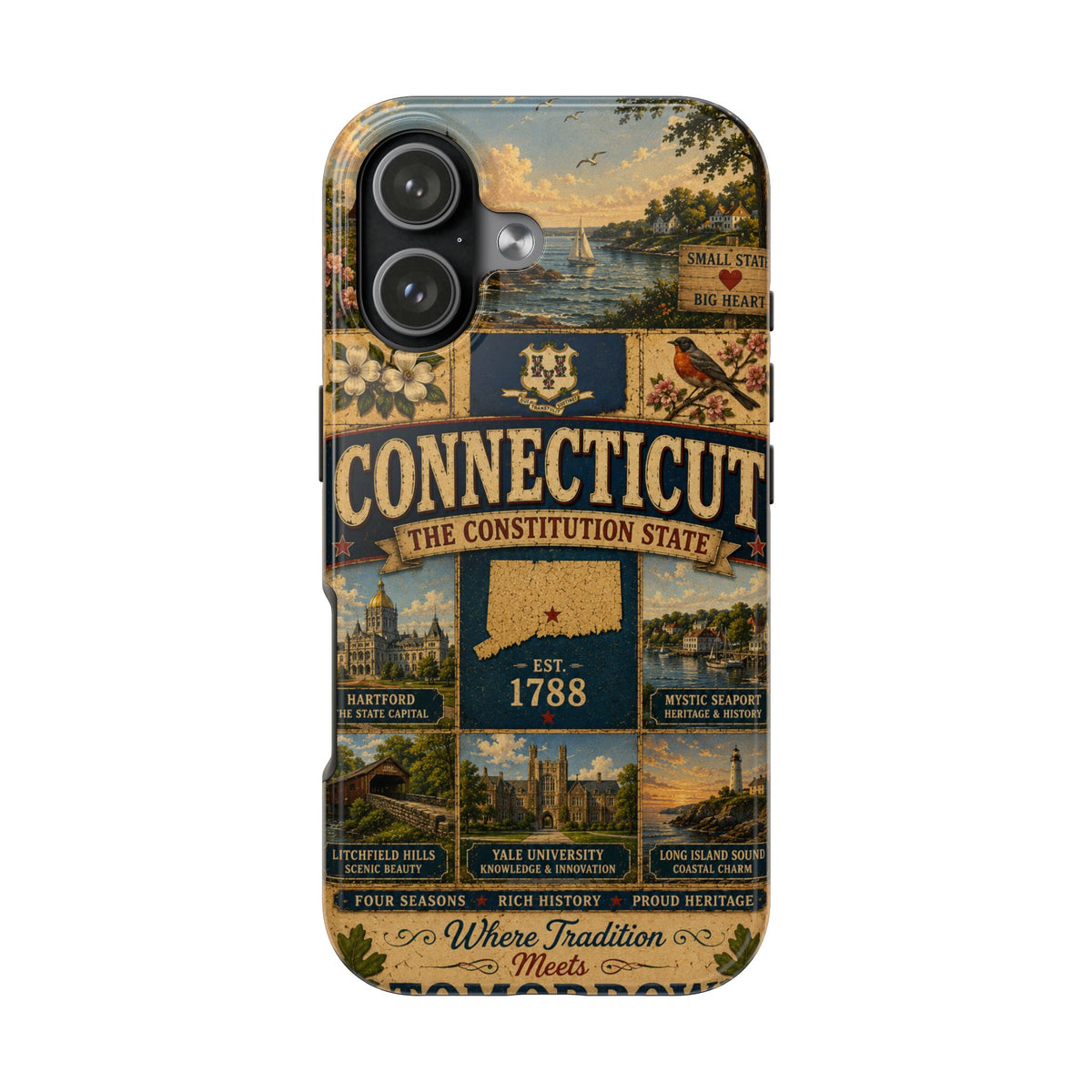 Connecticut Constitution State Faux Patchwork Phone Case Vintage Travel Poster Pride Cover