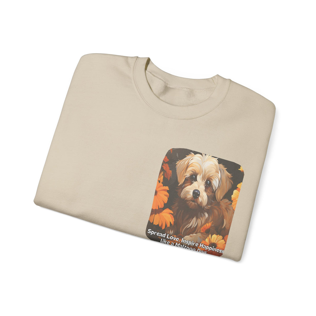 Maltipoo Dog Love Sunflower Sweatshirt – 'Spread Love, Inspire Happiness' – Unisex Designer Dog Pullover