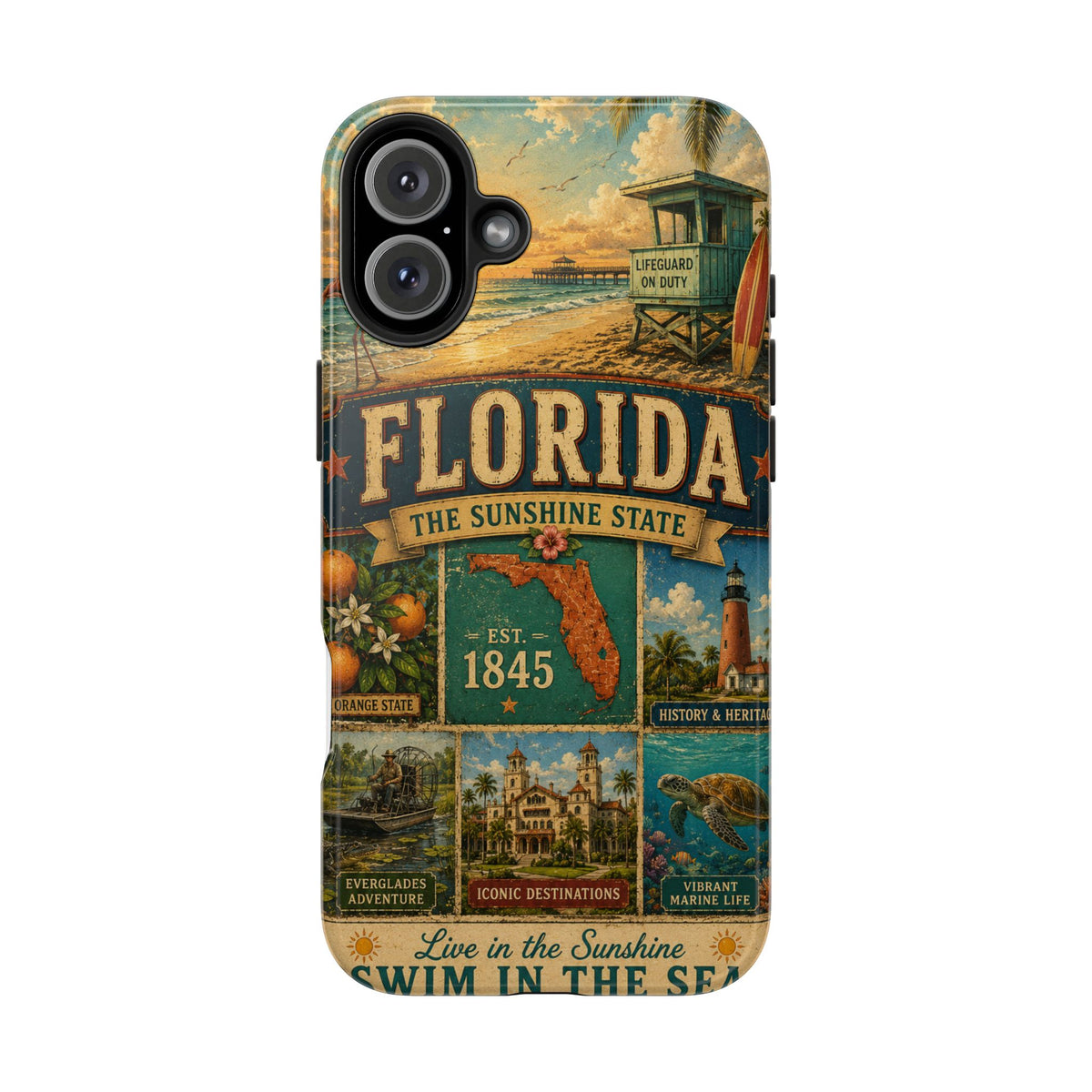Florida Sunshine State Faux Patchwork Phone Case Vintage Travel Poster Retro Pride Cover