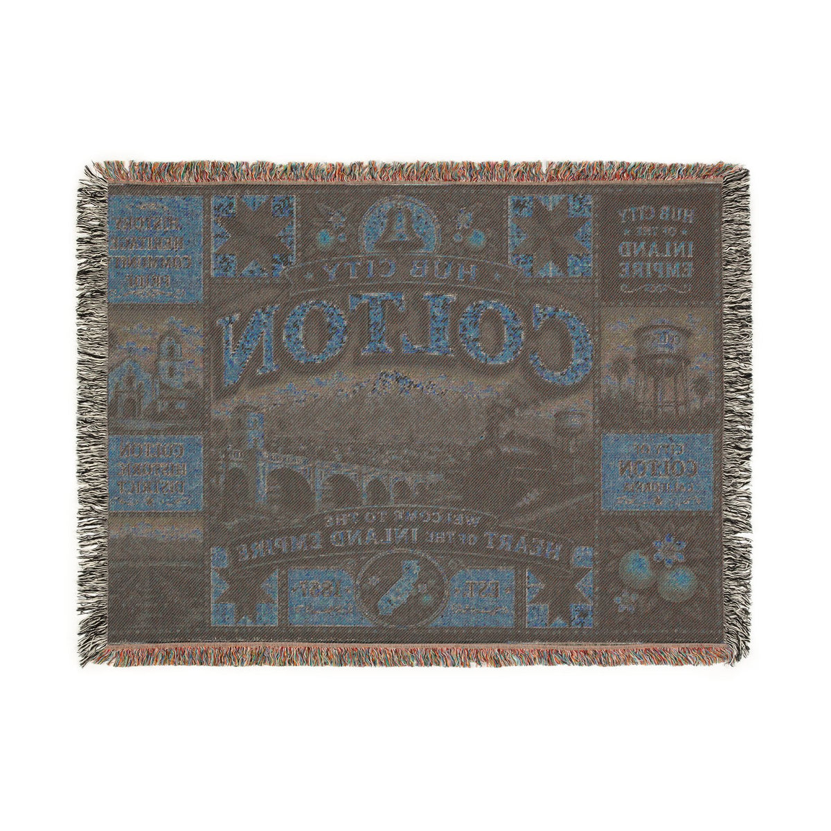 Colton City Landmark Woven Blanket — Vintage Map & Skyline Throw