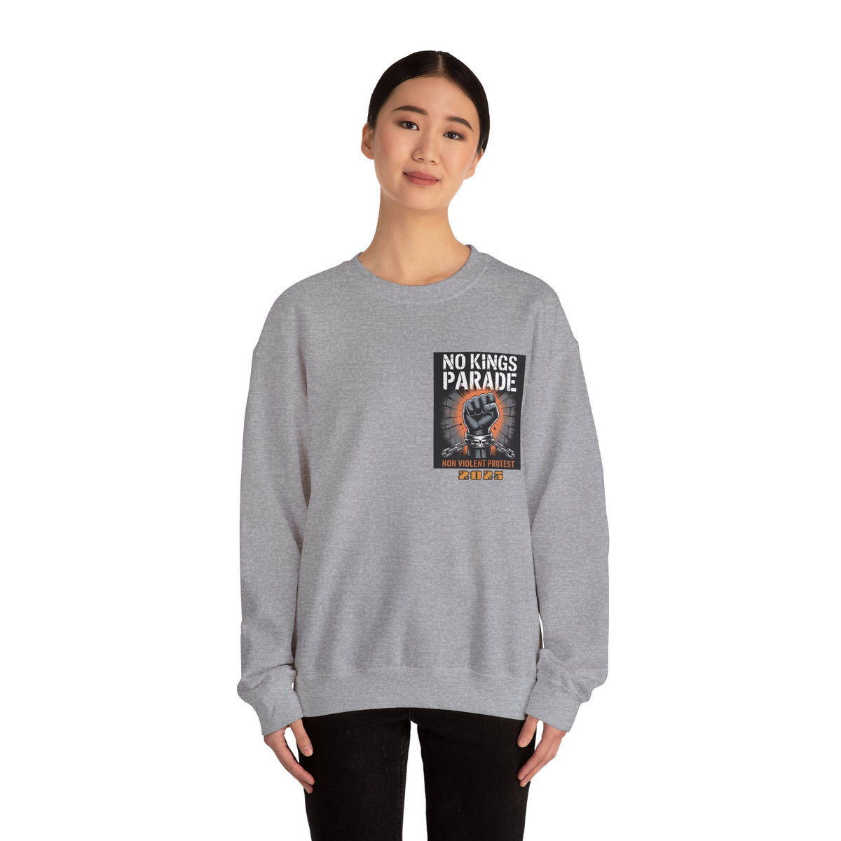 No Kings Parade” Sweatshirt – Chained Fist Graphic & Peaceful Protest Quote, Unisex Front & Back Print for Justice & Resistance