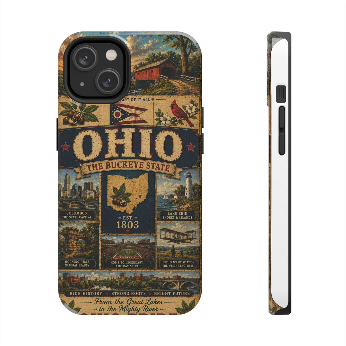 Ohio Faux Patchwork Phone Case Buckeye State Vintage Travel Poster Retro State Pride Cover Est 1803 for iPhone & Samsung