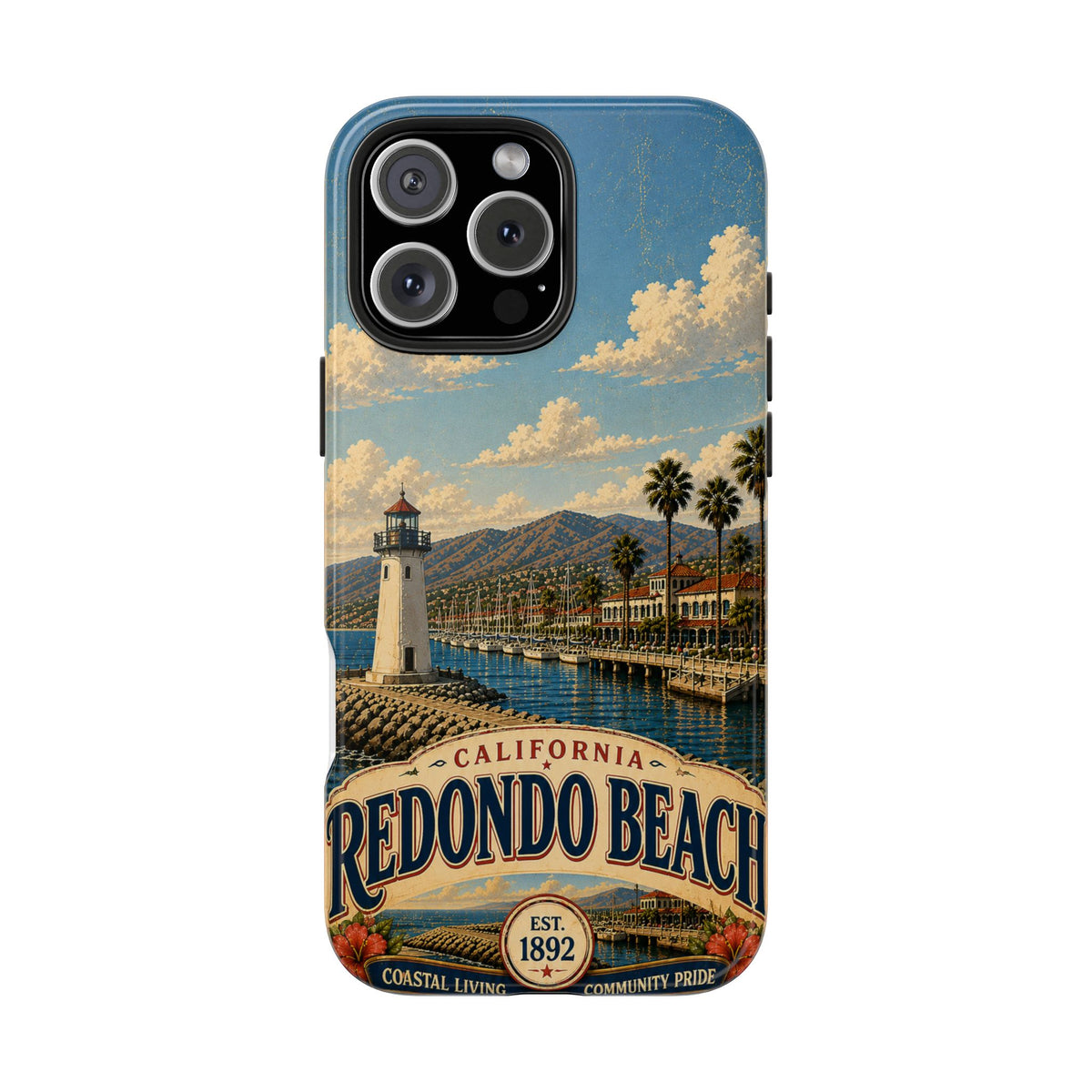 Redondo Beach Vintage Lighthouse Tough Phone Case — California Coastal iPhone Cover