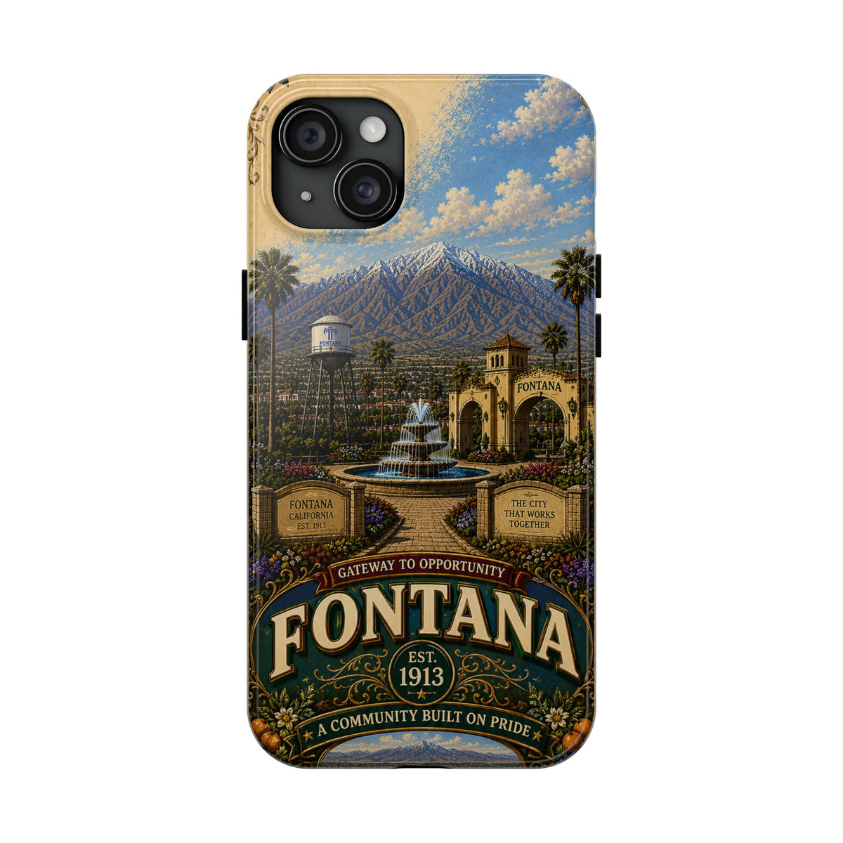 Fontana Faux Patchwork Phone Case – Gateway to Opportunity Retro Travel Cover for iPhone 17 Samsung S26