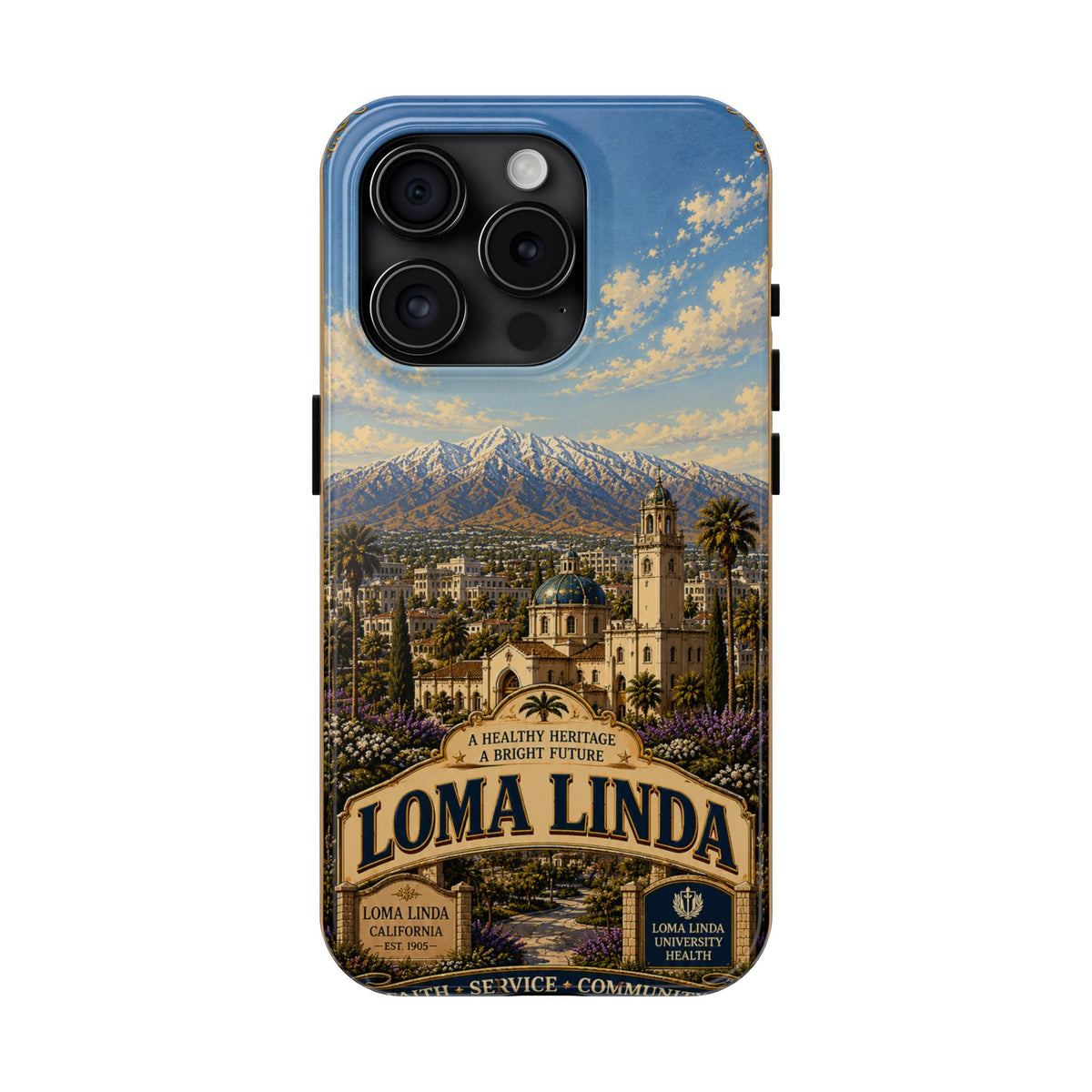 Loma Linda Faux Patchwork Phone Case – Vintage Travel Art Cover, California Hometown Pride Retro Design