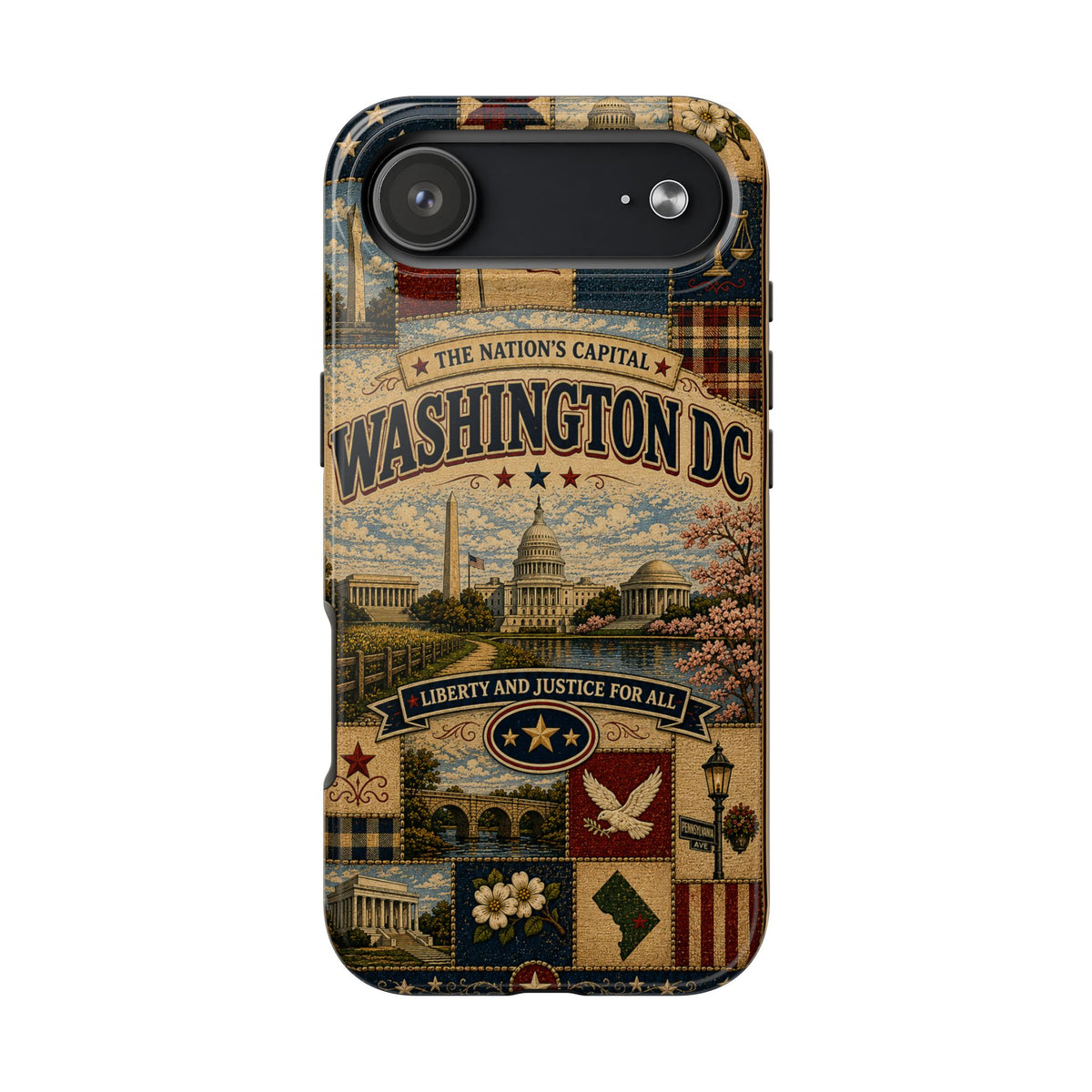 Washington DC Faux Patchwork Phone Case Nations Capital Retro Capitol Monument Liberty Justice Cover