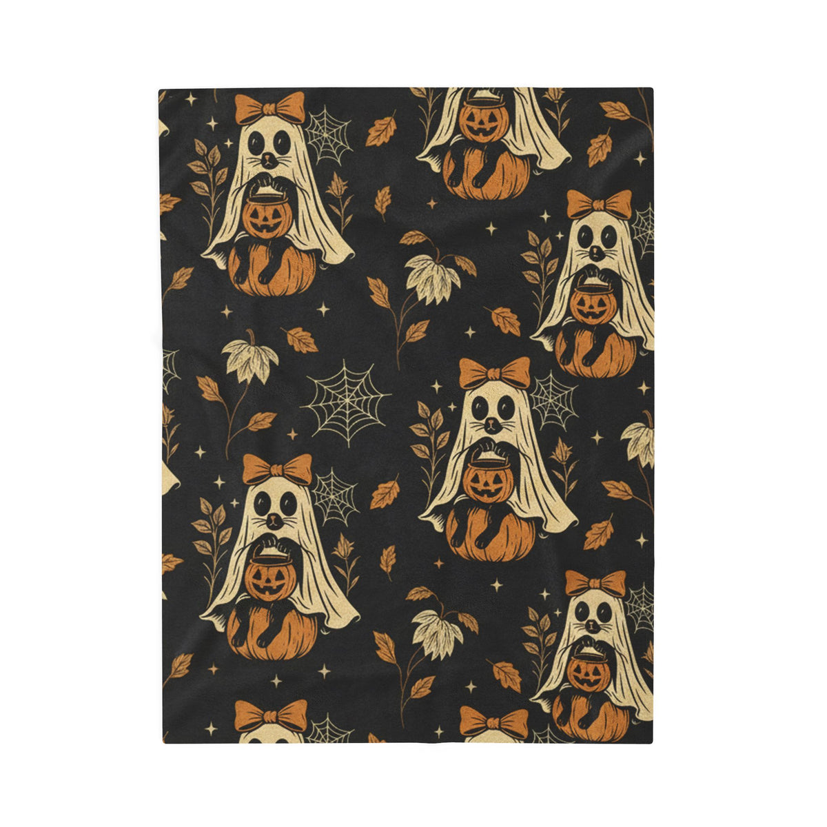 Velveteen Raccoon Ghost & Pumpkin Halloween Blanket – Soft Spooky Fall Throw