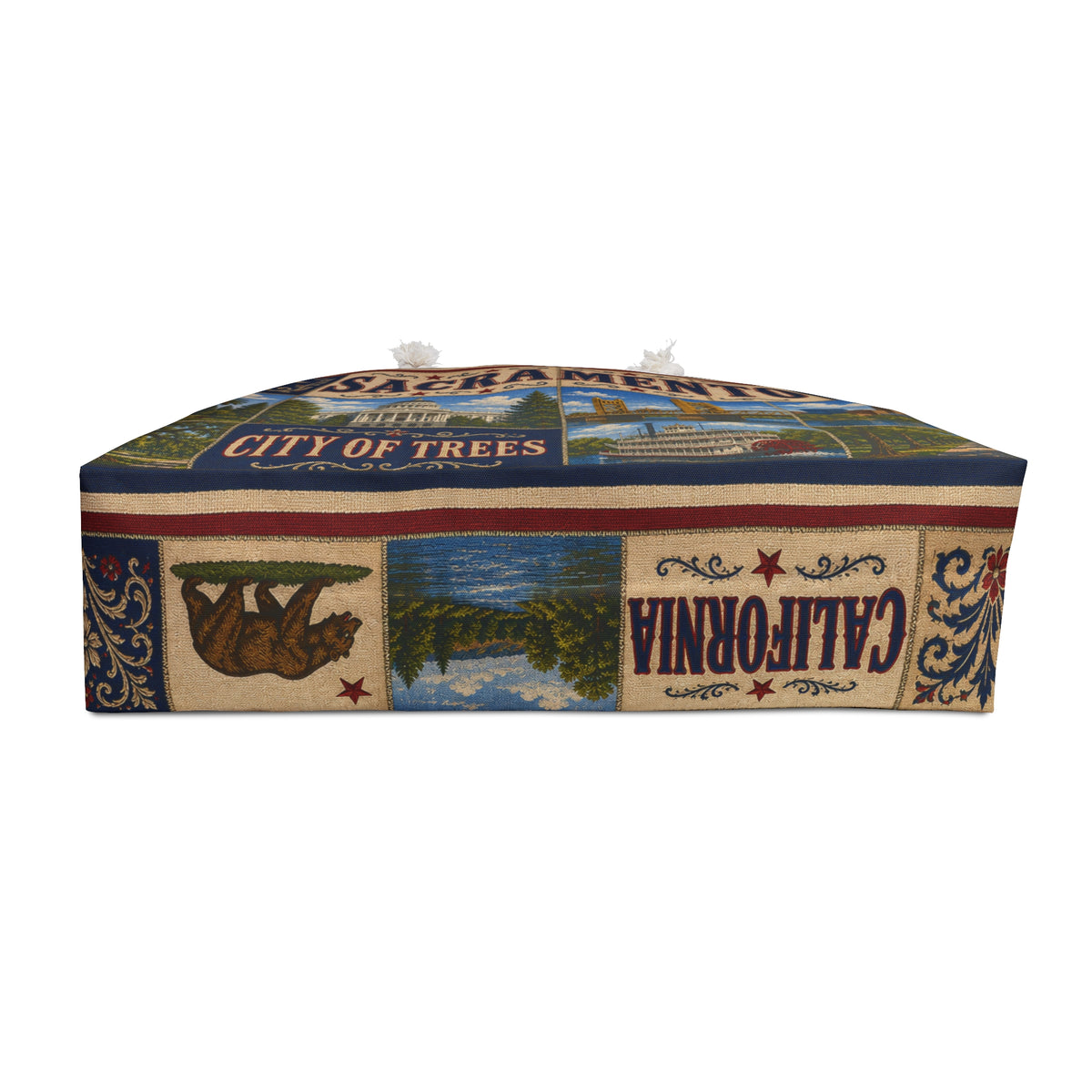 Sacramento California Weekender Bag City of Trees Faux Patchwork Travel Tote Vintage Capital City Getaway Gift
