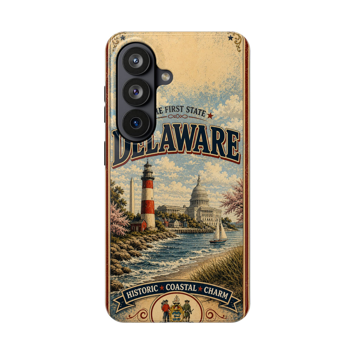 Delaware First State Faux Patchwork Phone Case Vintage Travel Poster Retro State Pride Cover
