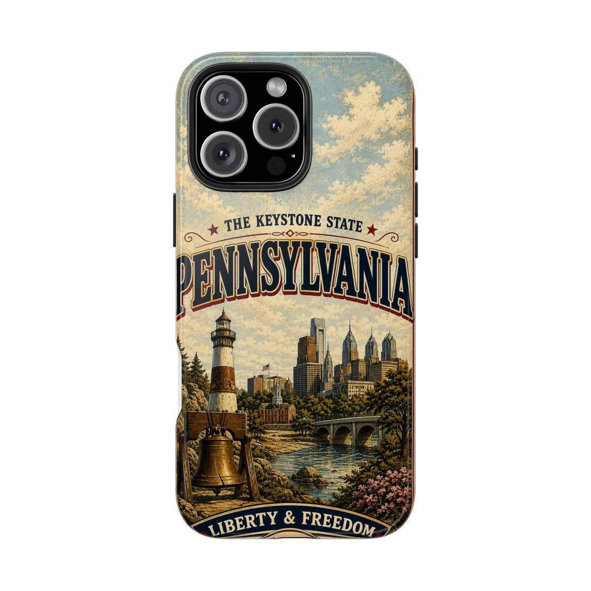 Pennsylvania Faux Patchwork Phone Case Keystone State Retro Liberty Bell Philadelphia Skyline Americana Freedom Cover
