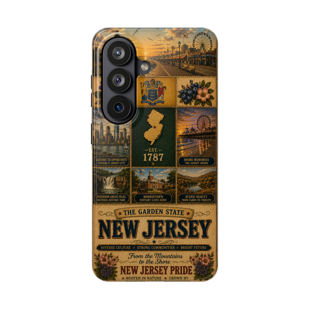 New Jersey Faux Patchwork Phone Case Garden State Vintage Travel Poster Retro State Pride Cover for iPhone & Samsung