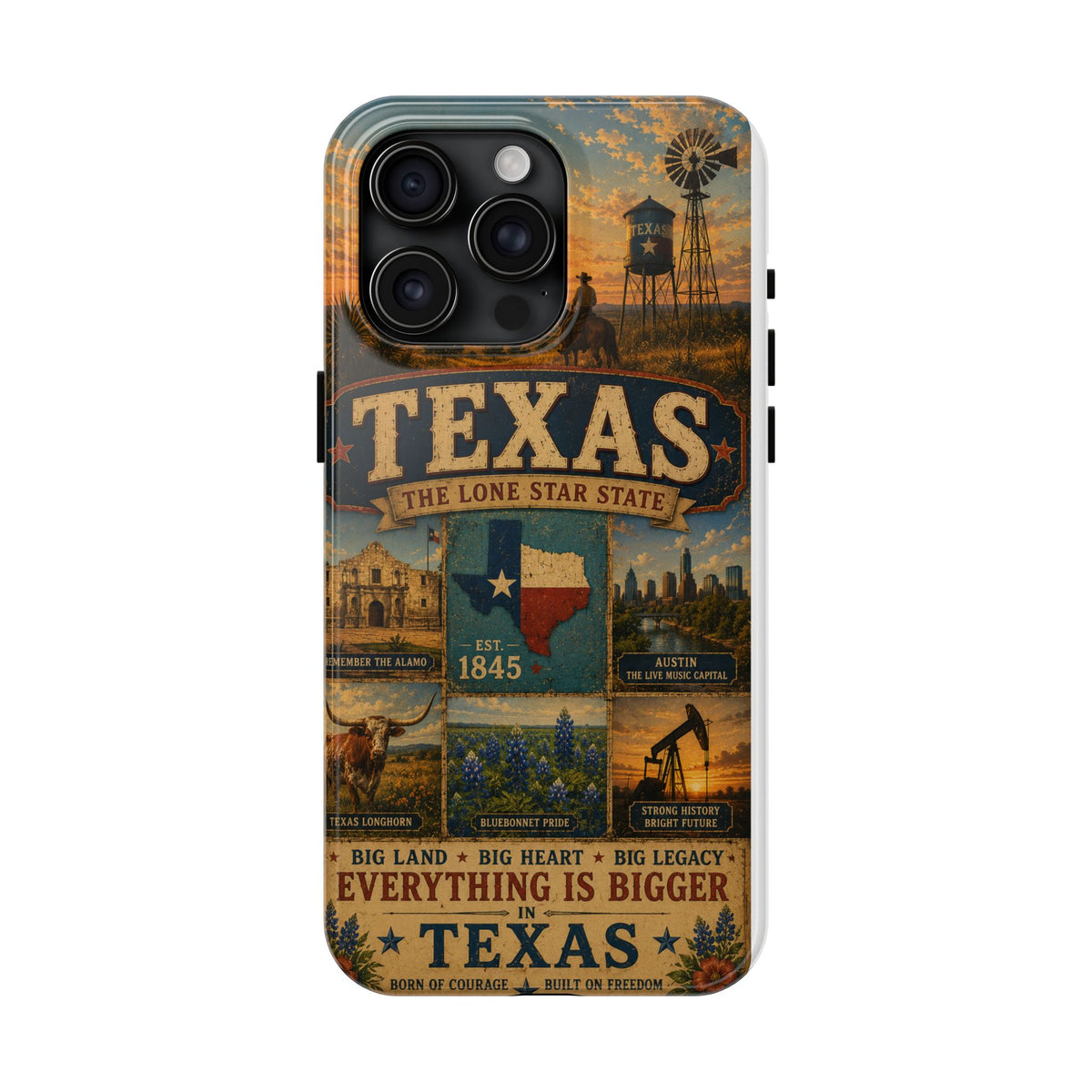 Texas Faux Patchwork Phone Case The Lone Star State Vintage Travel Poster Retro State Pride Cover Est 1845