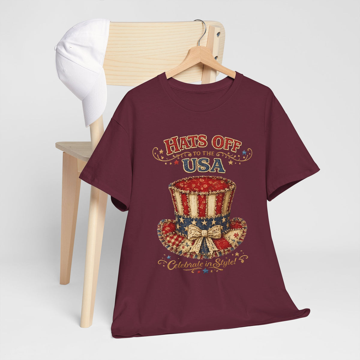 Patriotic T-Shirt — “Hats Off to the USA” 4th of July Celebration Tee