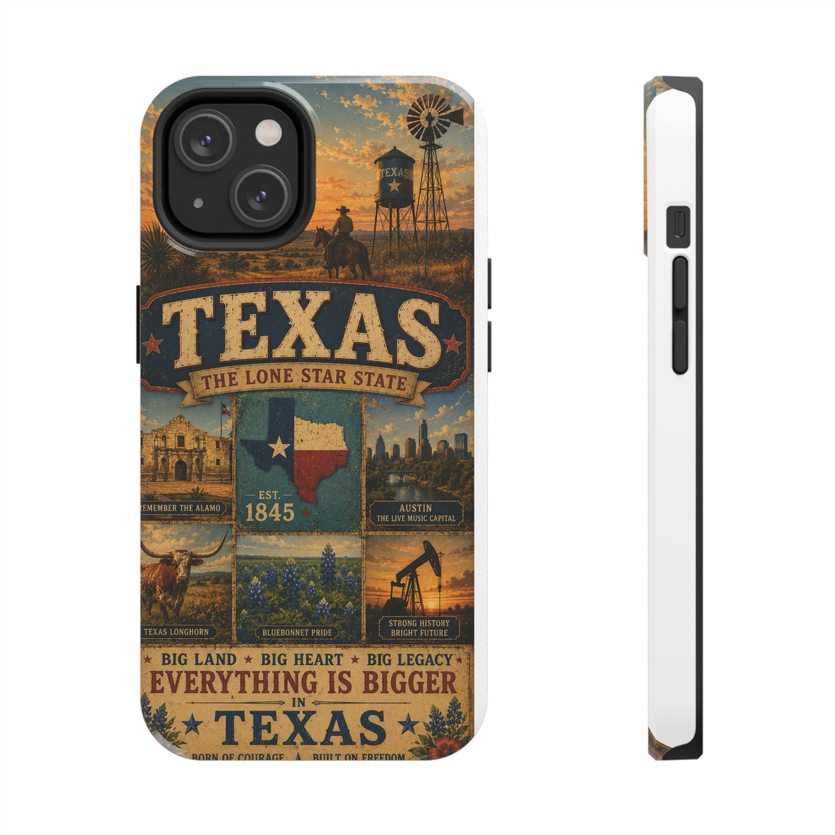 Texas Faux Patchwork Phone Case The Lone Star State Vintage Travel Poster Retro State Pride Cover Est 1845