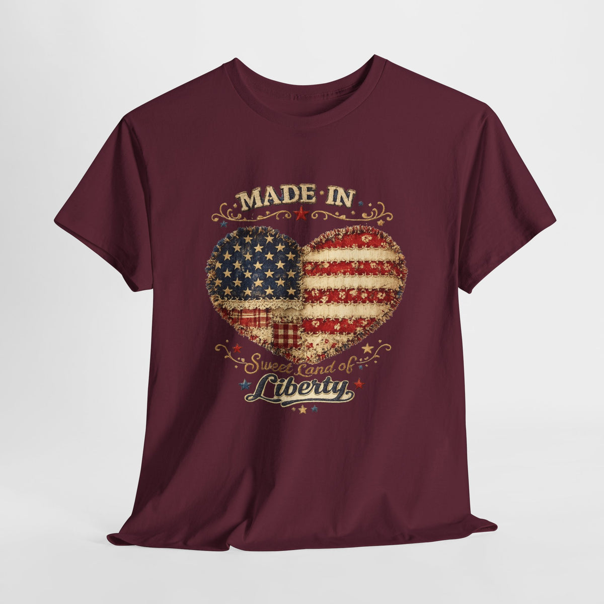 Patriotic Heart T-Shirt — "Made in Sweet Land of Liberty" USA Flag Tee