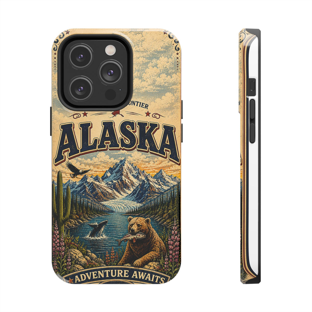 Alaska Faux Patchwork Phone Case The Last Frontier Retro Travel Poster Wildlife Adventure Cover