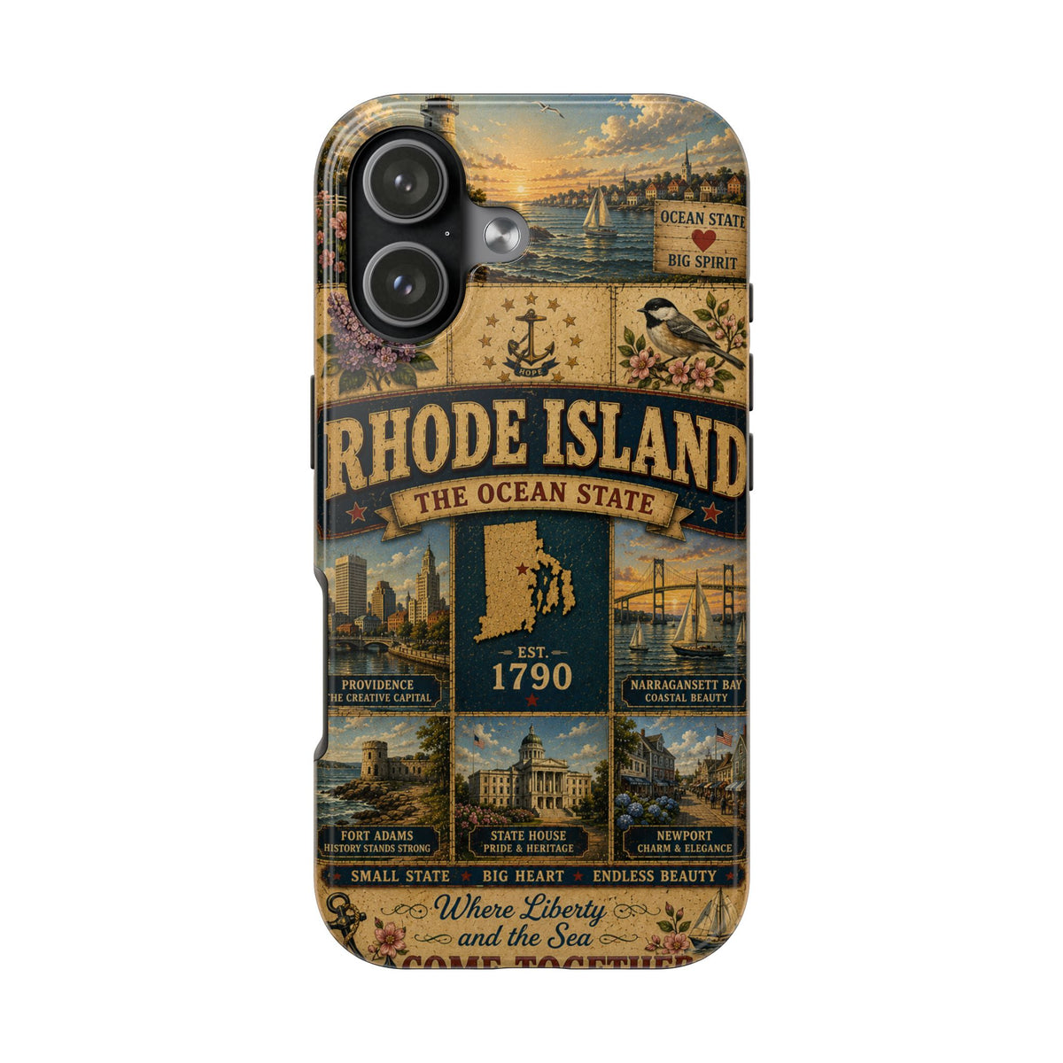 Rhode Island Faux Patchwork Phone Case The Ocean State Vintage Travel Poster Retro State Pride Cover Est 1790