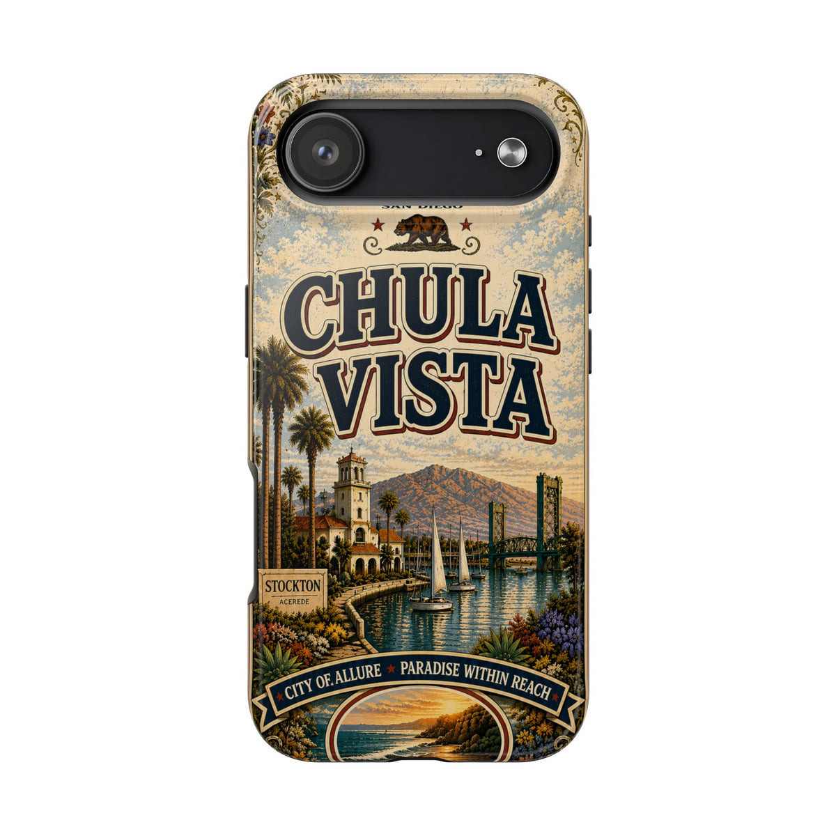 Chula Vista Faux Vintage Phone Case South Bay San Diego Retro Travel Poster Coastal Art Cover