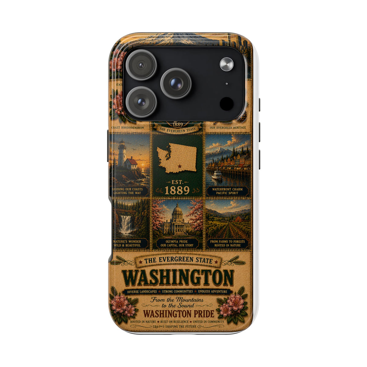 Washington Faux Patchwork Phone Case The Evergreen State Vintage Travel Poster Retro State Pride Cover Est 1889