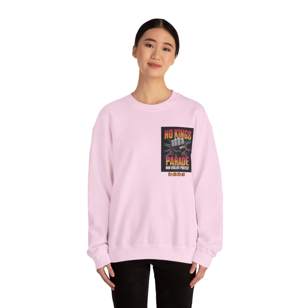 No Kings Parade” Sweatshirt – Upright Fist Graphic & Peaceful Protest Quote, Unisex Front & Back Print for Justice & Nonviolence