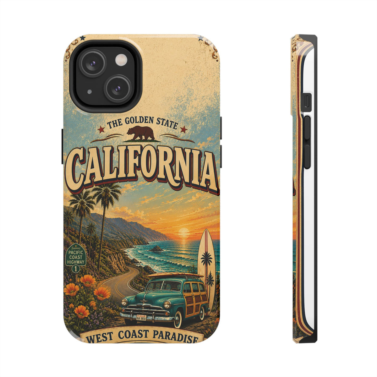 California Golden State Faux Patchwork Phone Case Vintage Travel Poster Retro State Pride Cover