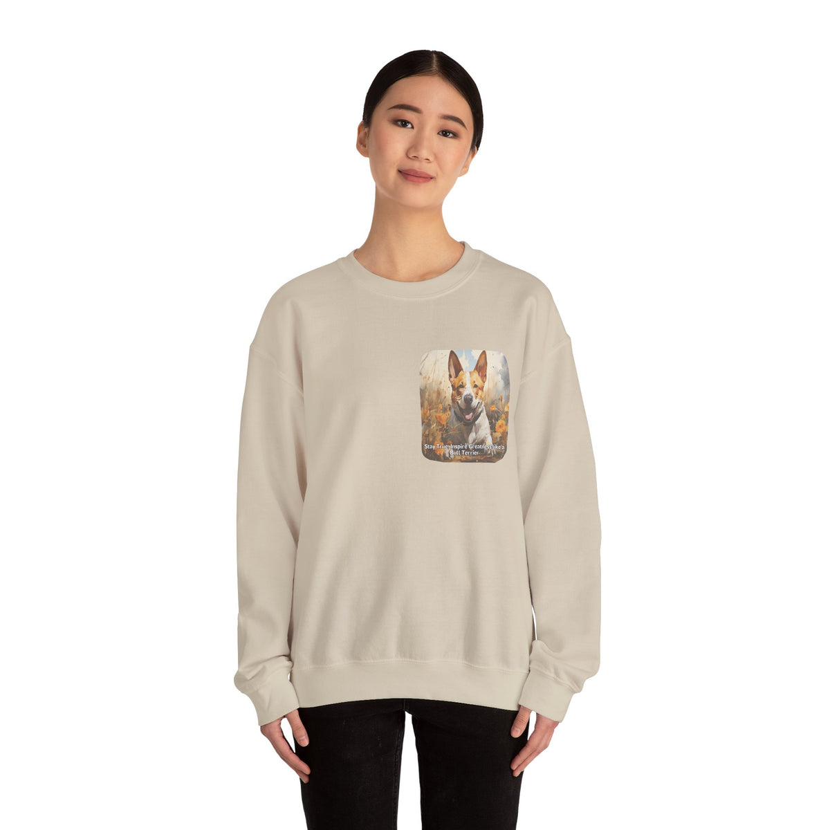 Bull Terrier Pride Sunflower Sweatshirt – 'Stay True' Motivational Design – Unisex Dog Lover Pullover