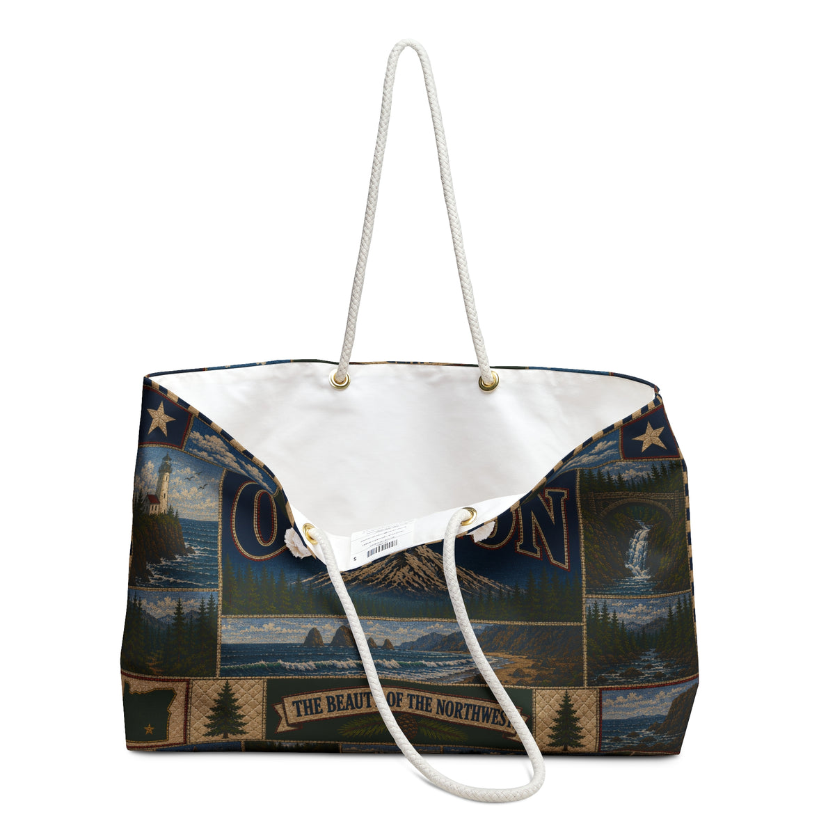 Oregon Weekender Bag Beaver State Faux Patchwork Travel Tote Pacific Northwest Mountain Coastal Adventure Souvenir Gift