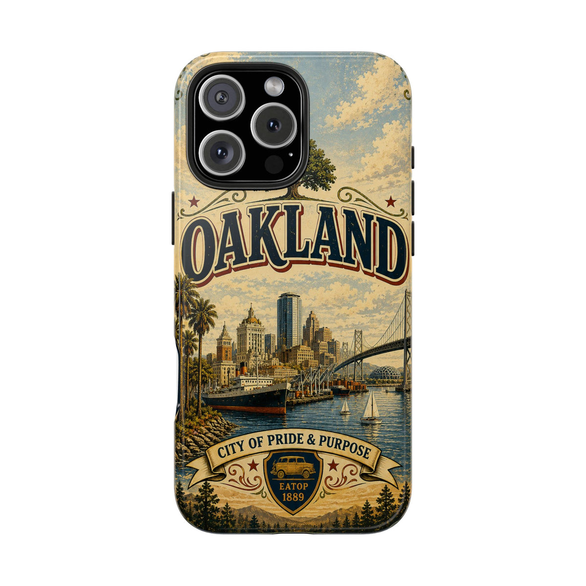 Oakland Bay Heritage Faux Patchwork Phone Case – City of Pride & Purpose Vintage Skyline Art Cover