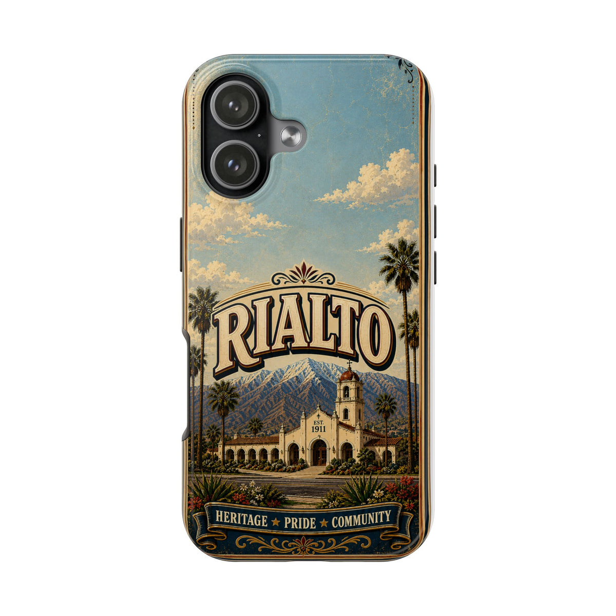 Rialto Heritage Pride Community Faux Patchwork Phone Case – Est 1911 Vintage California Travel Art Cover