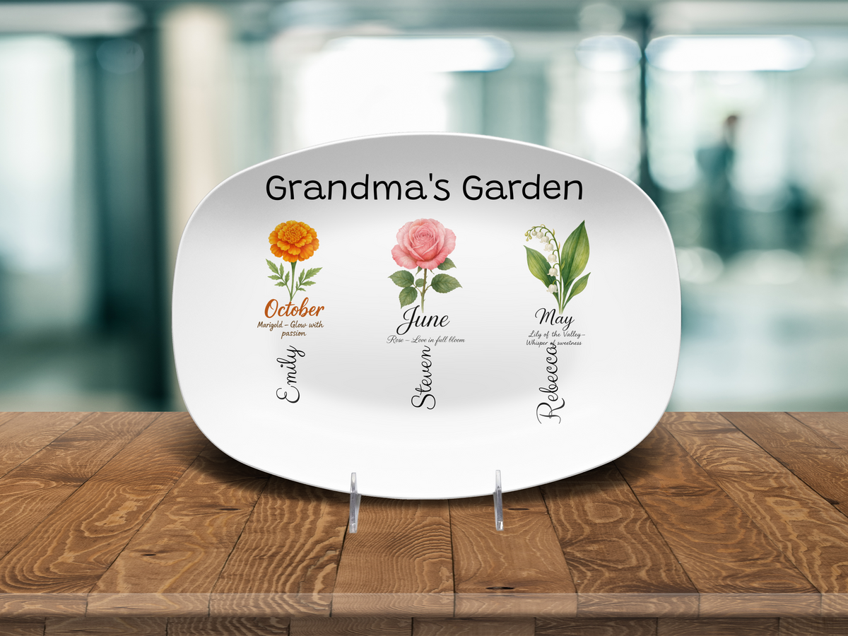 Custom Grandma’s Garden Platter – Personalized Family Name Serving Dish & Gift for Grandma