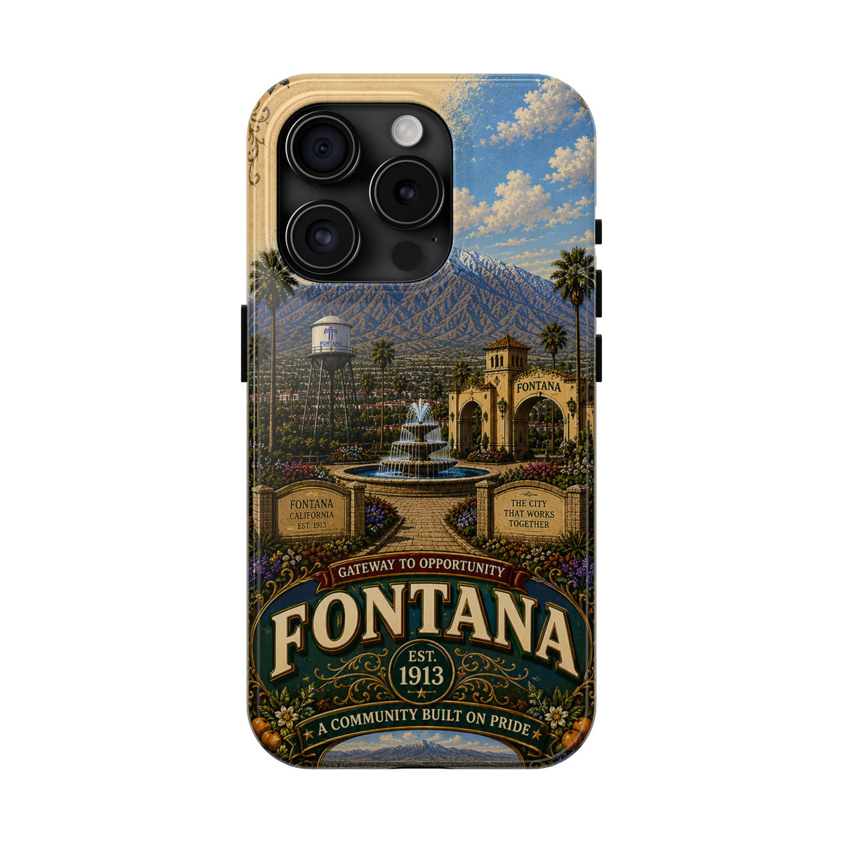 Fontana Faux Patchwork Phone Case – Gateway to Opportunity Retro Travel Cover for iPhone 17 Samsung S26