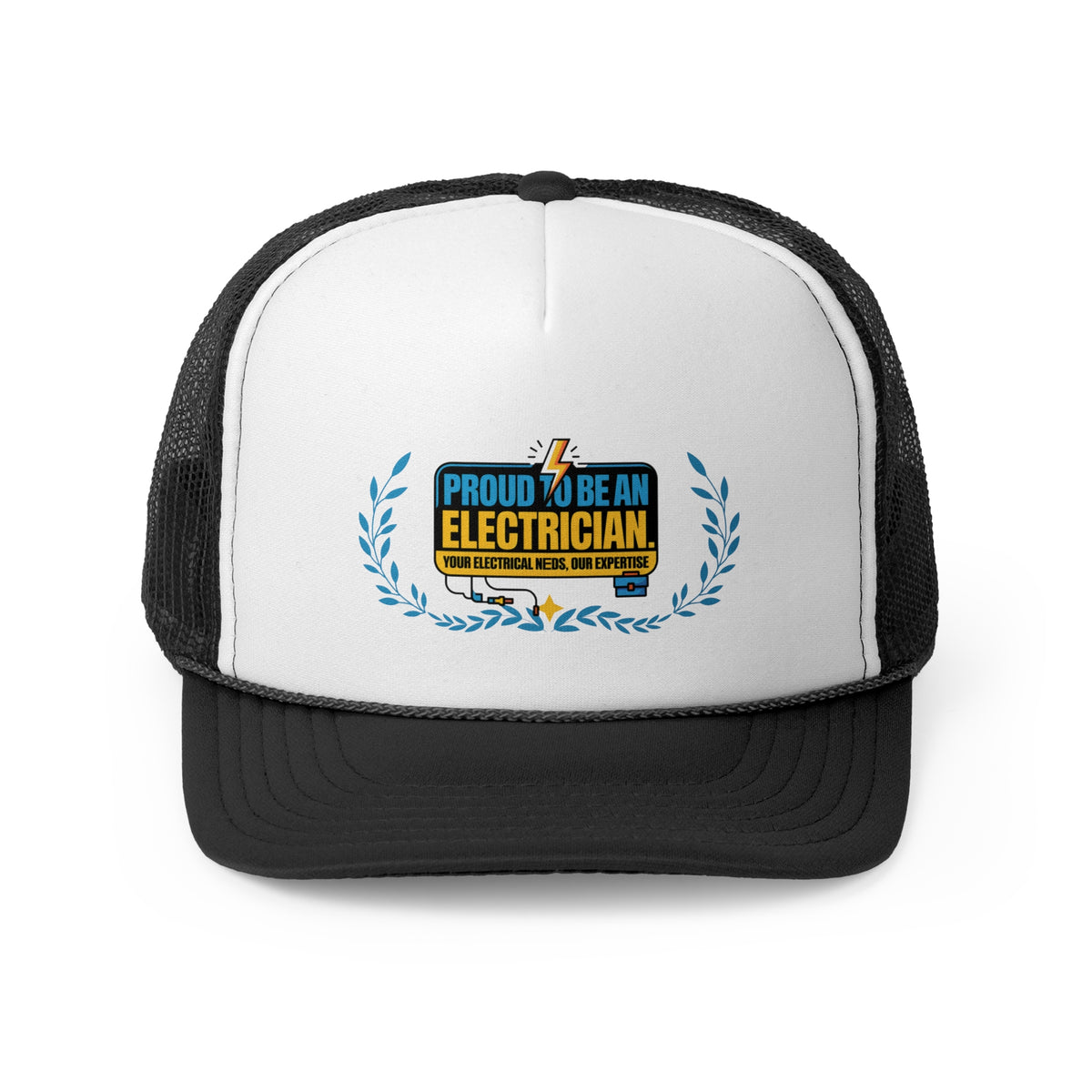 Electrician Trucker Hat – Proud to Be an Electrician | Your Electrical Needs, Our Expertise | Tradesman Workwear Gift Cap