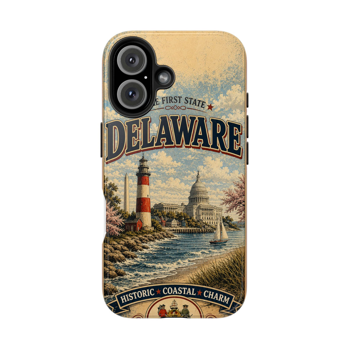 Delaware First State Faux Patchwork Phone Case Vintage Travel Poster Retro State Pride Cover