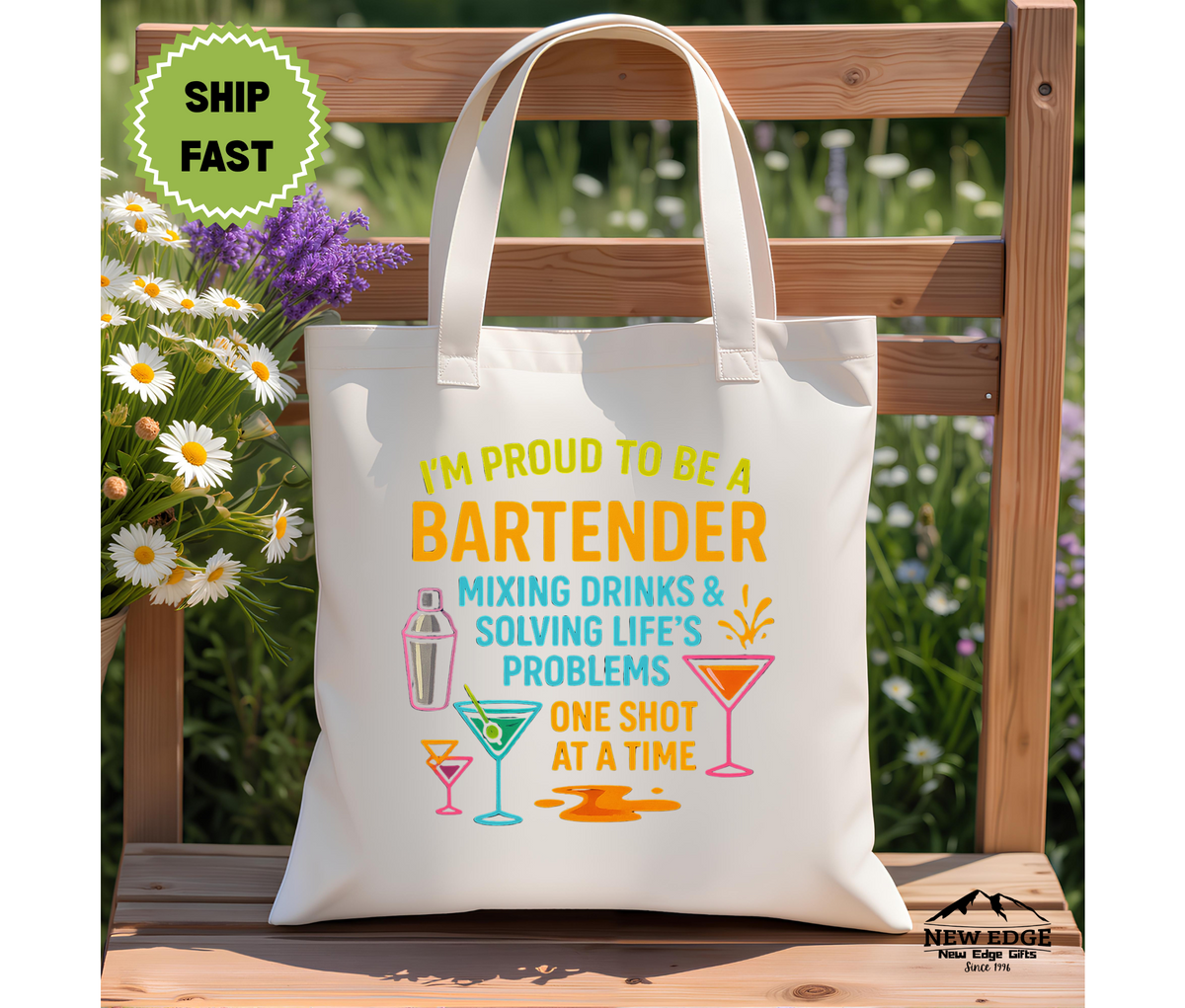 Proud to Be a Bartender Cotton Canvas Tote Bag – “Mixing Memories, One Drink at a Time” | Funny Bartender Gift, Cocktail Lover Bag, Reusable Work Tote