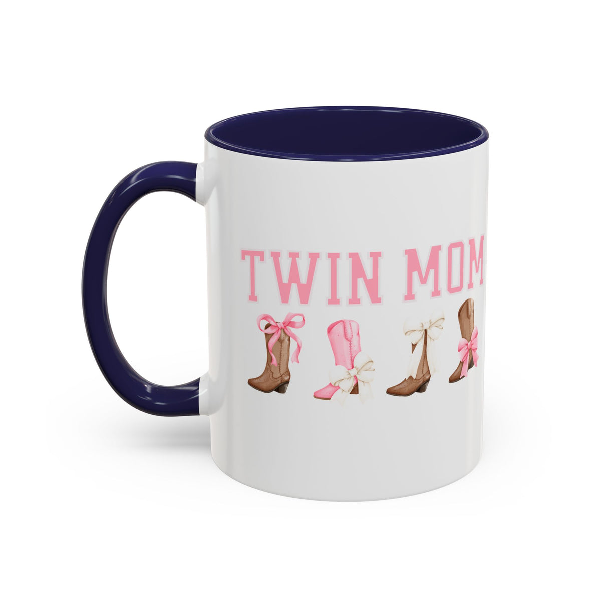 Twin Mom Letters Coffee Mug with Cowboy Boots and Bow – 11oz & 15oz Accent Mug – Cute Western Gift for Twin Moms