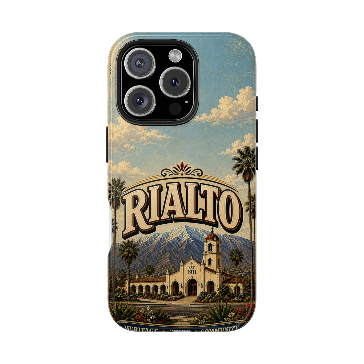 Rialto Heritage Pride Community Faux Patchwork Phone Case – Est 1911 Vintage California Travel Art Cover