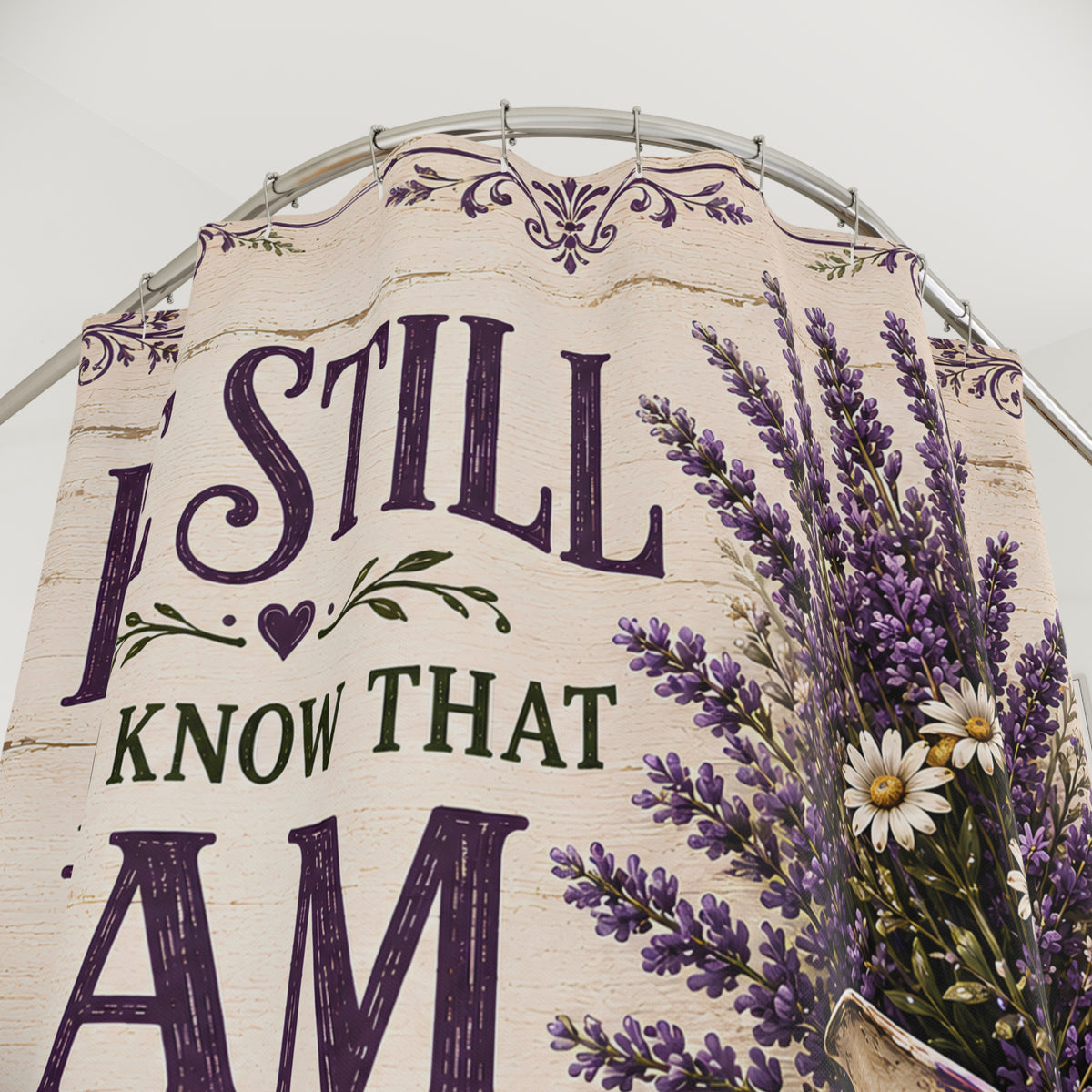 Be Still and Know Christian Shower Curtain Psalm 46 10 Lavender Farmhouse Faith Bathroom Decor