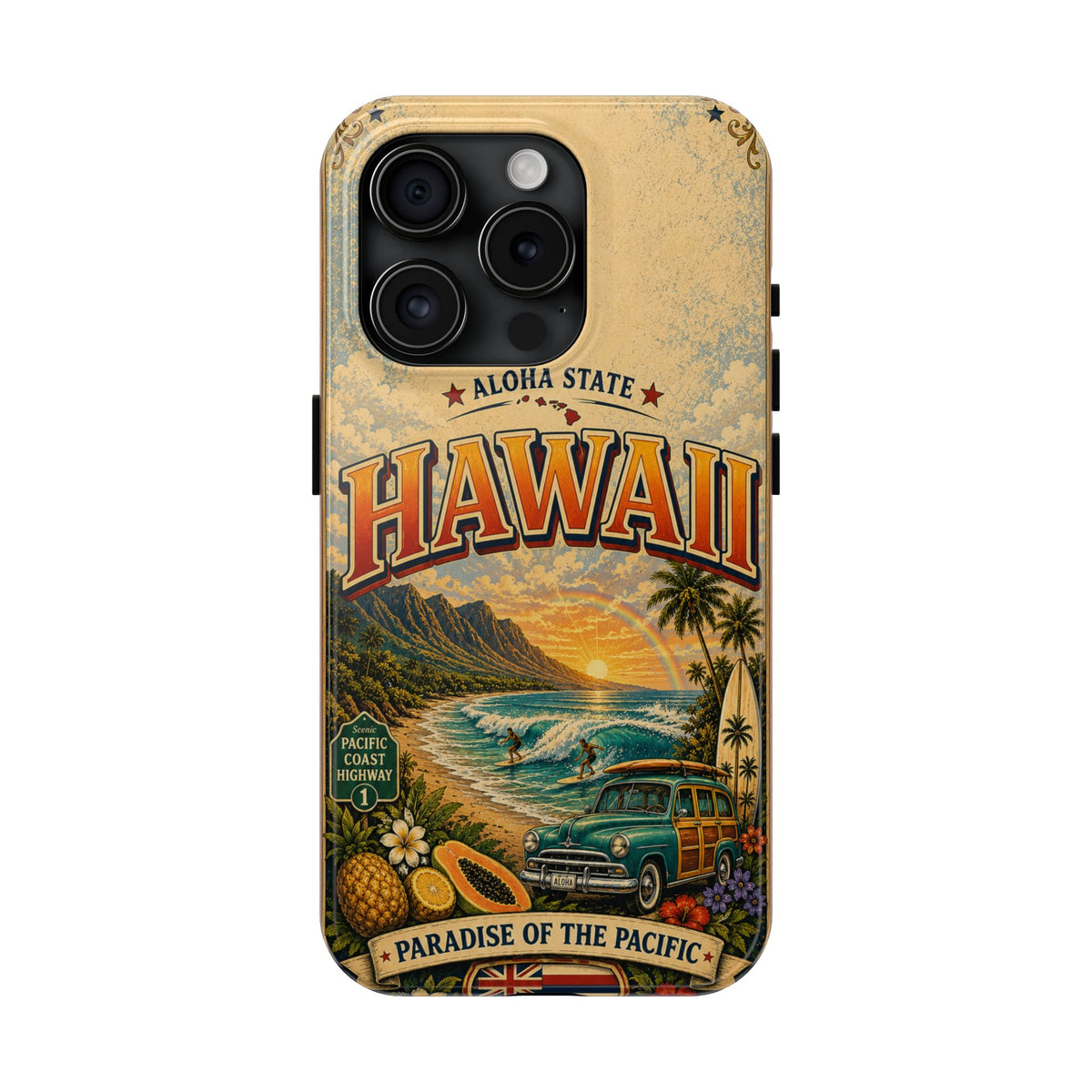 Hawaii Aloha State Faux Patchwork Phone Case Vintage Travel Poster Tropical Island Pride Cover