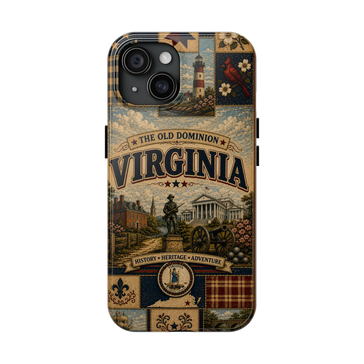 Virginia Faux Patchwork Phone Case Old Dominion Retro Colonial Landmarks Cardinal State Pride Cover