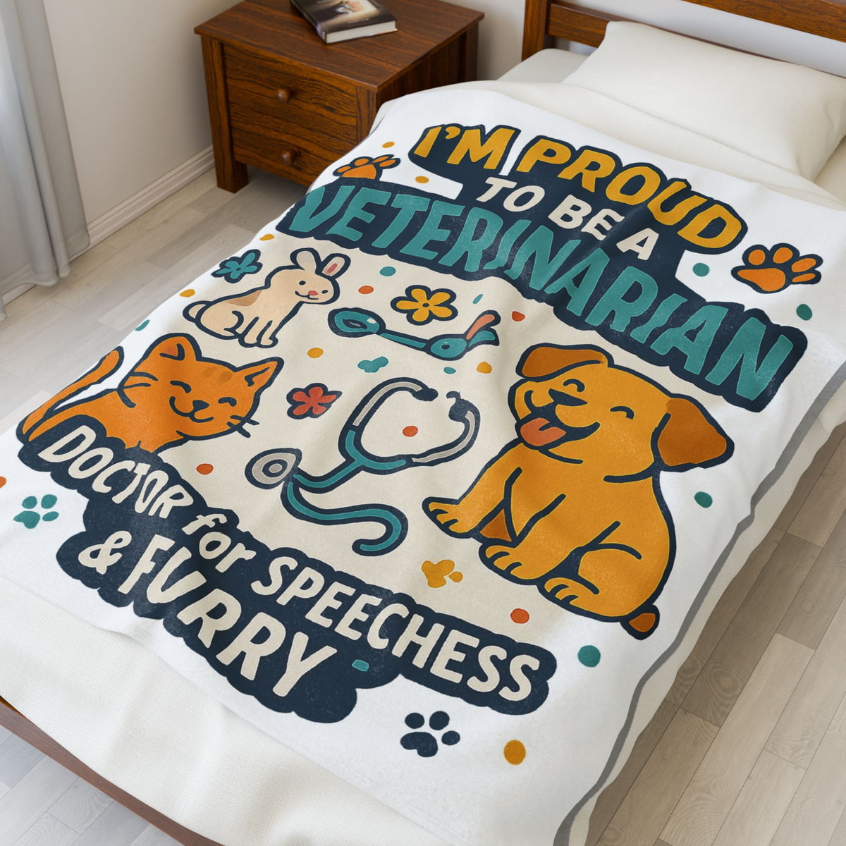Veterinarian Velveteen Blanket – Funny Doctor for the Furry & Speechless Gift Throw