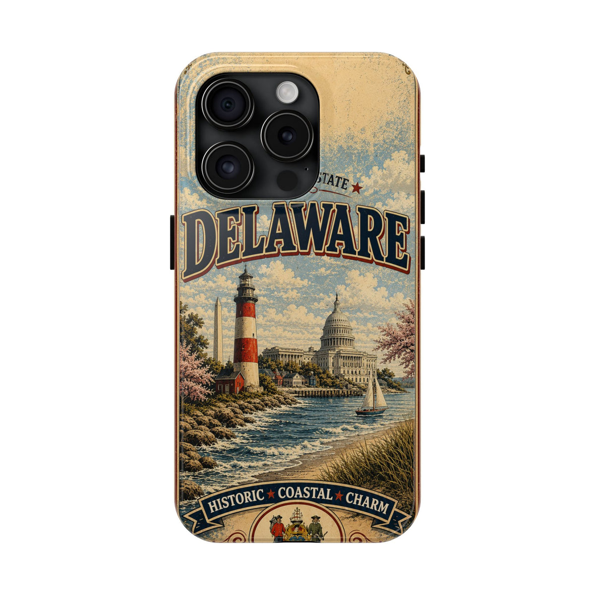 Delaware First State Faux Patchwork Phone Case Vintage Travel Poster Retro State Pride Cover