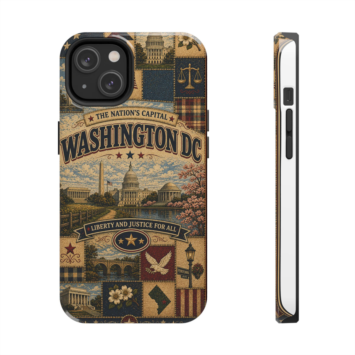 Washington DC Faux Patchwork Phone Case Nations Capital Retro Capitol Monument Liberty Justice Cover