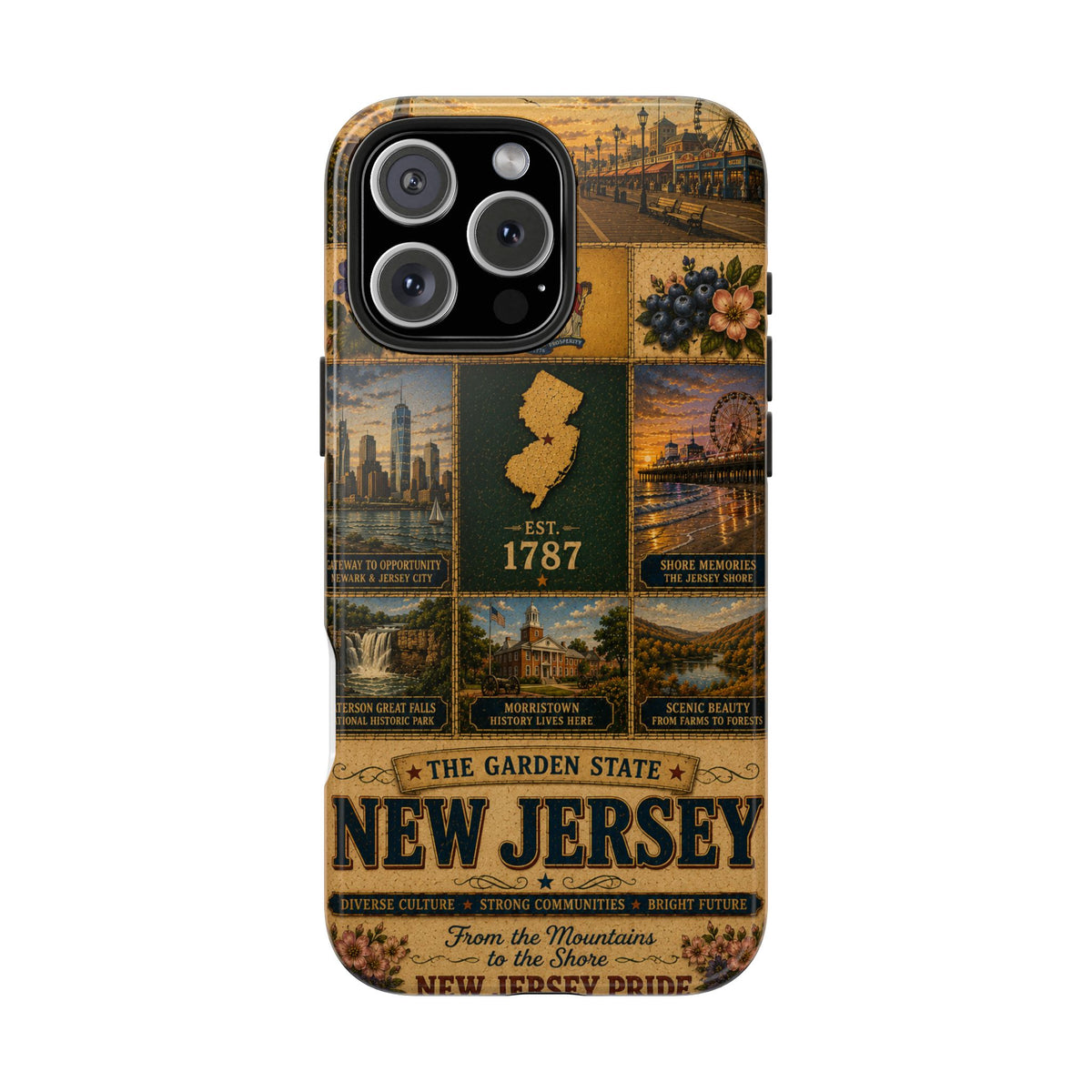 New Jersey Faux Patchwork Phone Case Garden State Vintage Travel Poster Retro State Pride Cover for iPhone & Samsung