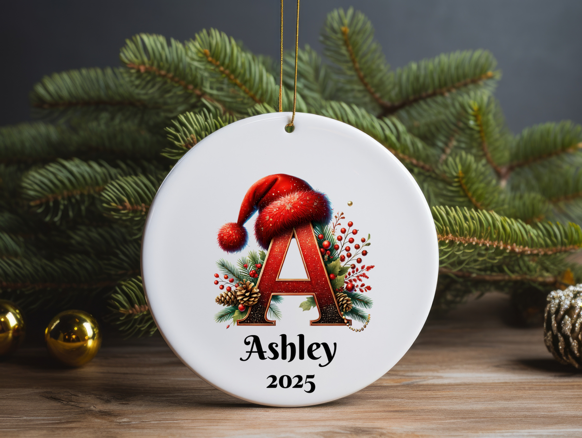 Personalized Letter Name Ornament – 2025 Christmas Family Keepsake, Custom Initial Holiday Tree Decoration