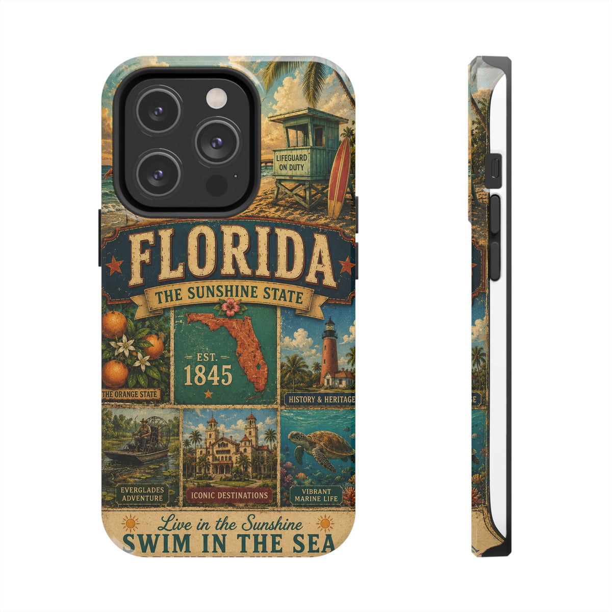 Florida Sunshine State Faux Patchwork Phone Case Vintage Travel Poster Retro Pride Cover