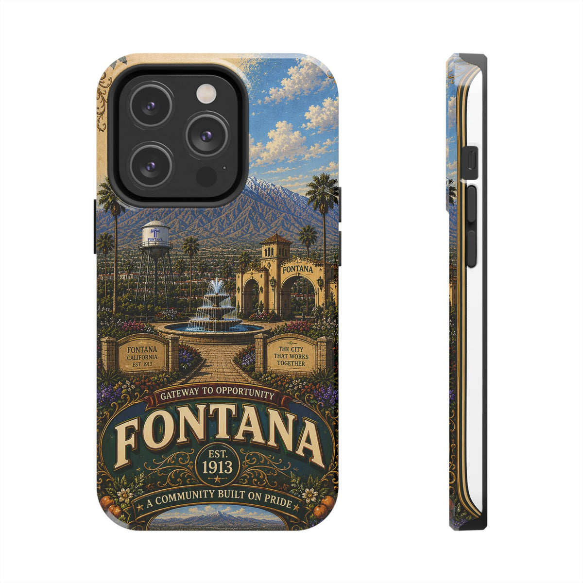Fontana Faux Patchwork Phone Case – Gateway to Opportunity Retro Travel Cover for iPhone 17 Samsung S26