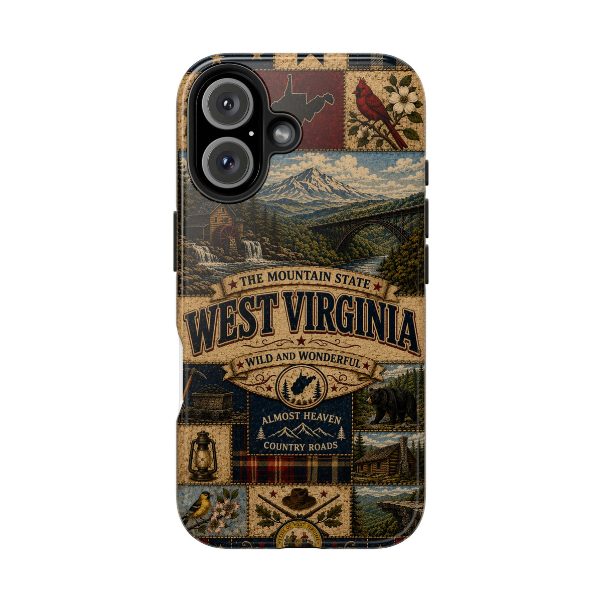 West Virginia Faux Patchwork Phone Case Mountain State Retro New River Gorge Bridge Wild and Wonderful Cover